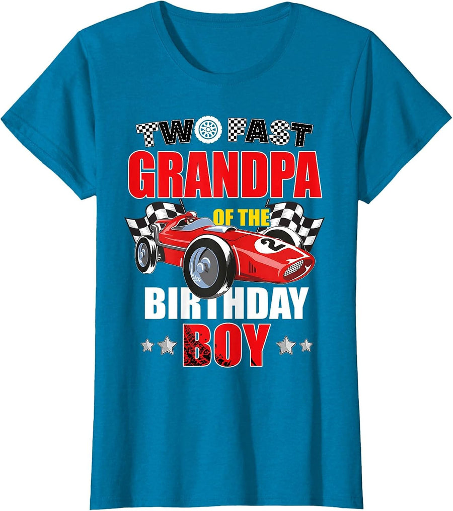 Grandpa of The Two Fast 2nd Birthday Boy Racing Car Family T-Shirt, Women, Sapphire Blue, Medium - As Pictured