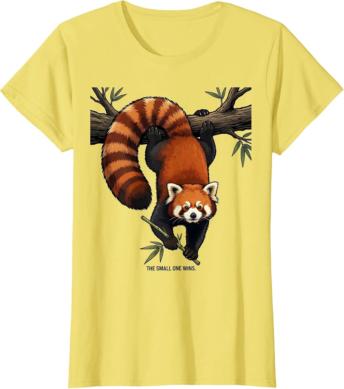 Women's The Small One Wins Funny Red Panda Animal Lover Humor T-Shirt - Lemon Yellow