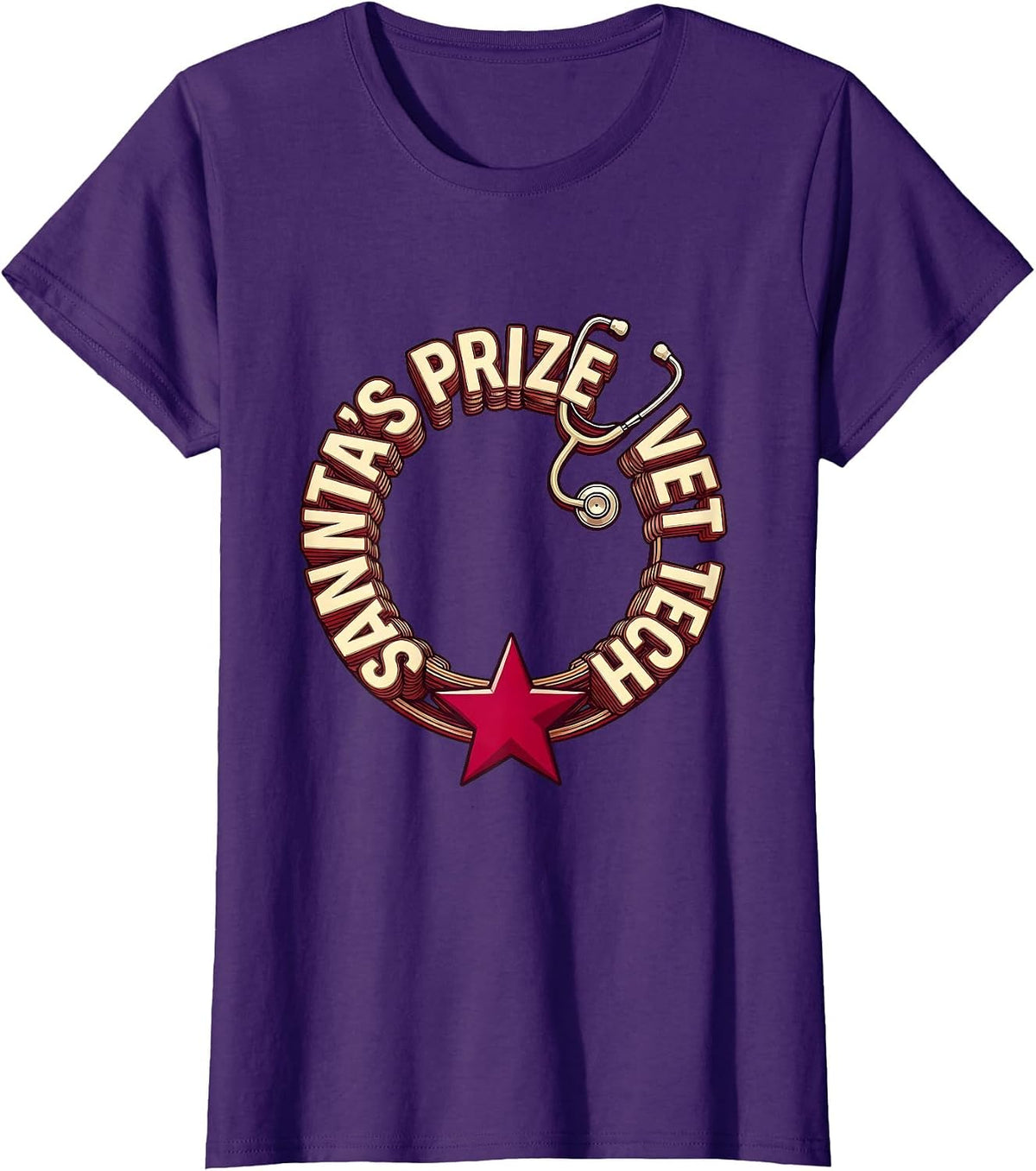 Women's Santa's Prize Vet Tech Funny Veterinary Technician Christmas T-Shirt - Purple