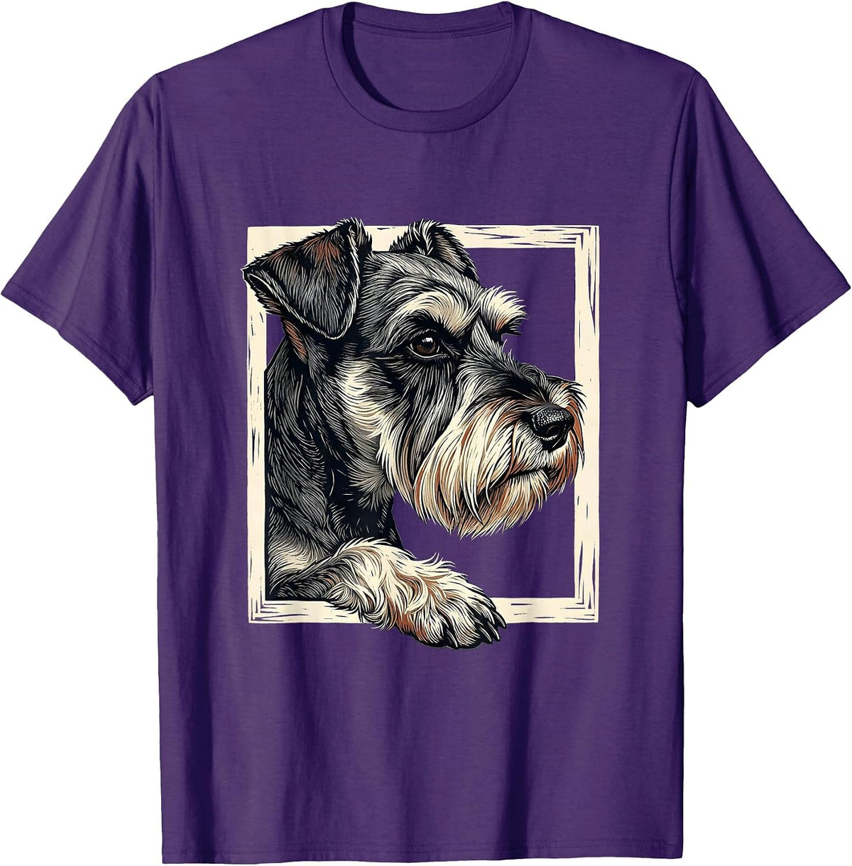 Men's Miniature Schnauzer Linocut Dog Lover Gift T-Shirt - Purple