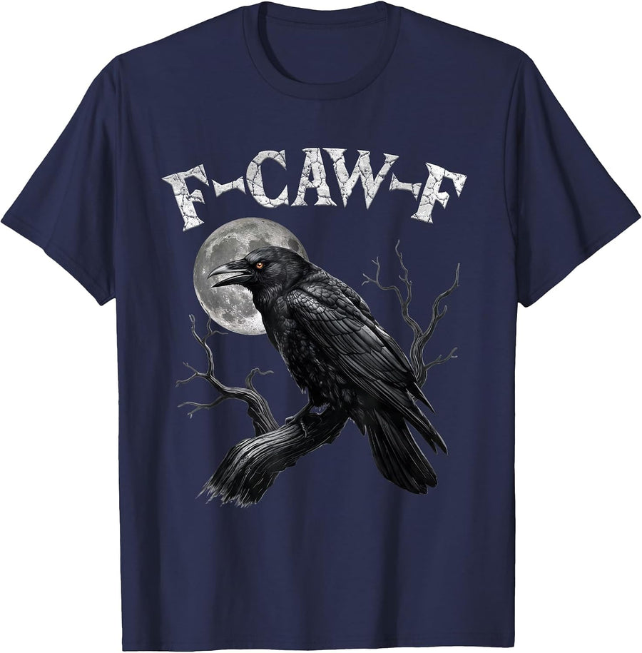 Black Crow, F-Caw-F Funny Black Bird Moon Gothic Adult Humor T-Shirt - Navy Blue