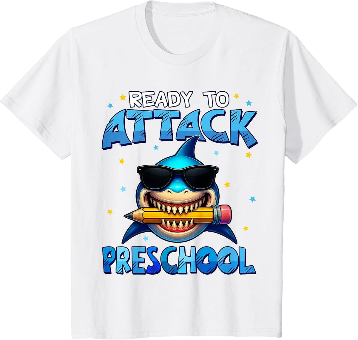 Ready to Attack Preschool Shark First Day of School Boys T-Shirt - White