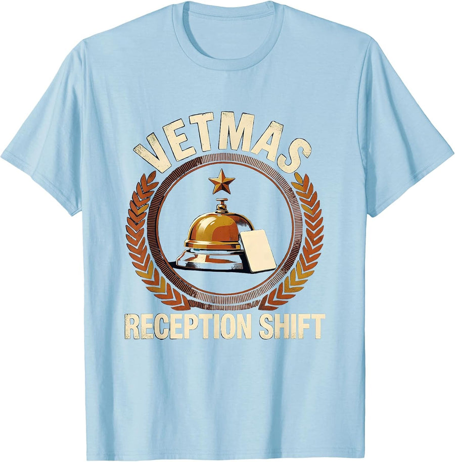 Men's Vetmas Reception Shift Funny Vet Tech Christmas Occupational T-Shirt - Baby Blue