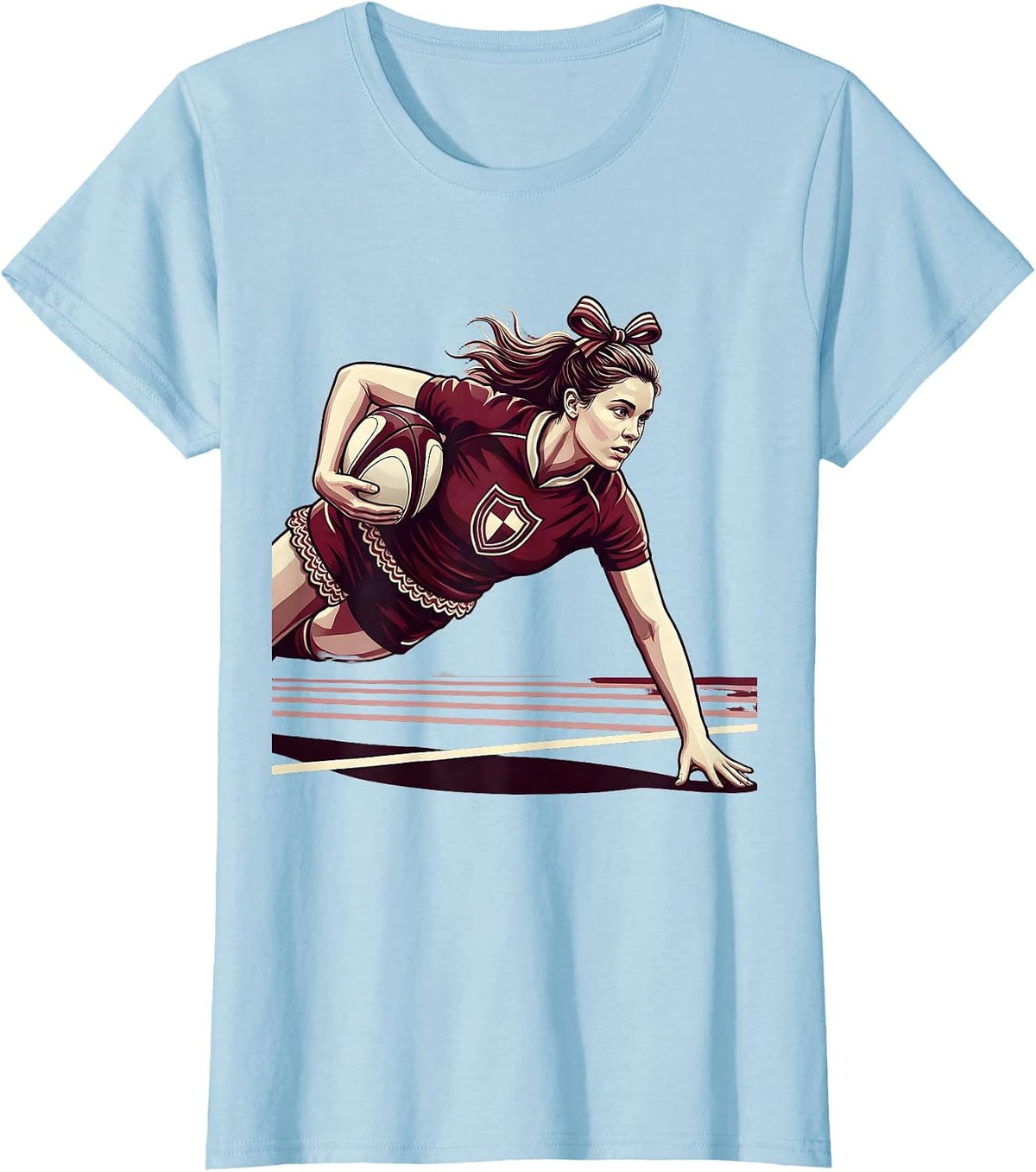 Women's Rugby Try Scorer Diving Forward Graphic T-Shirt - Baby Blue
