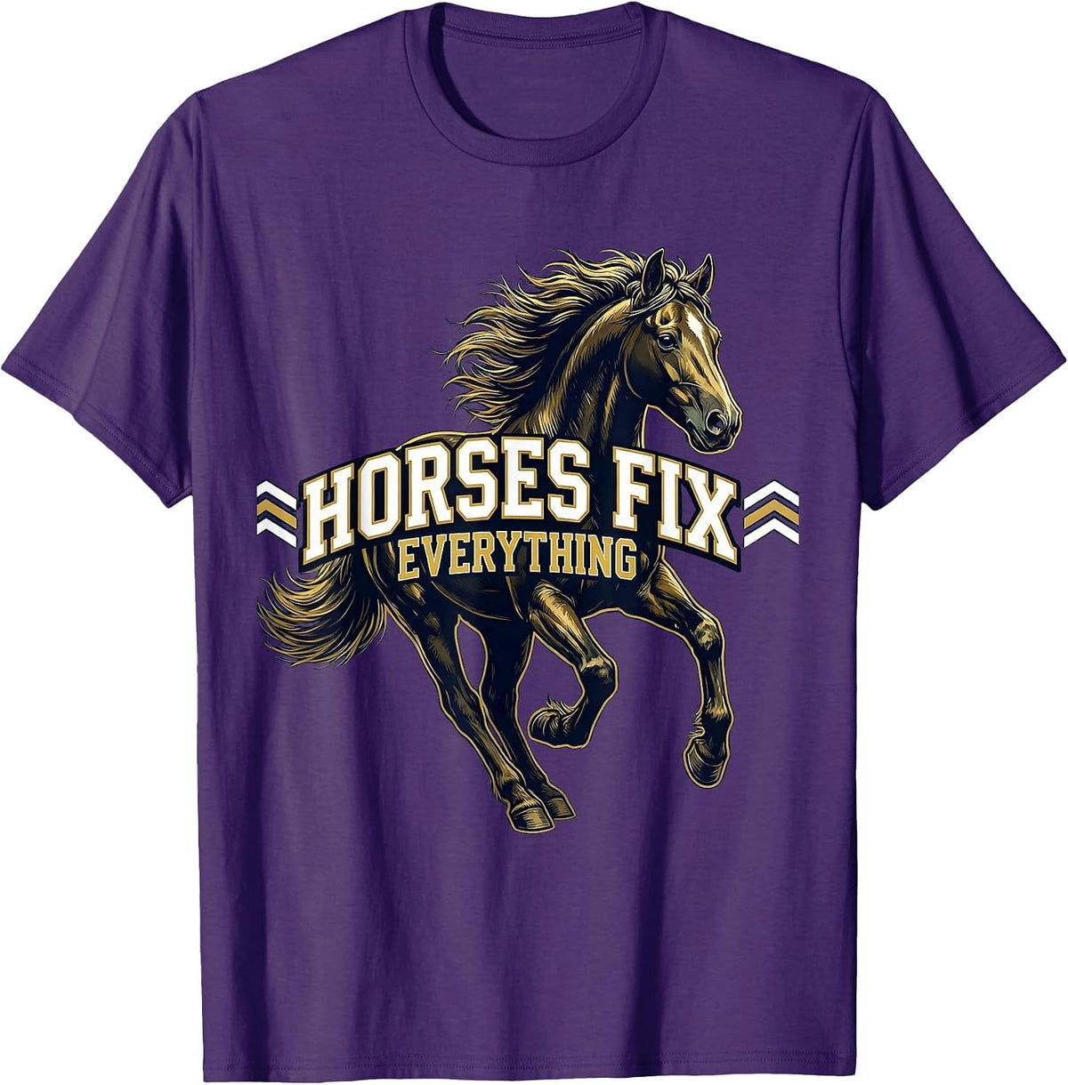 Horses Fix Everything Equestrian Design T-Shirt - Purple