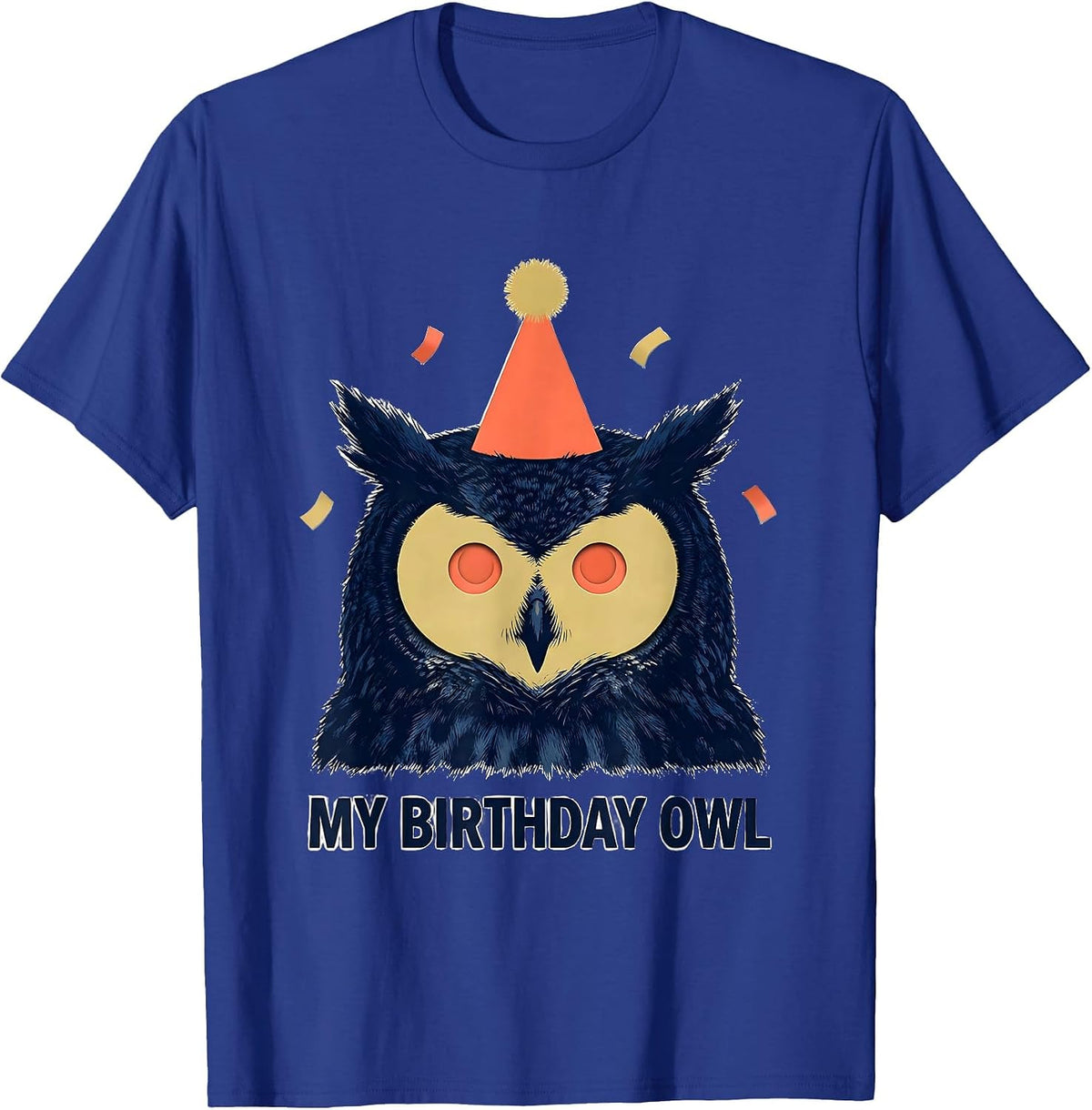 Men's My Birthday Owl Cute Owl Lover Birthday Party Hat Portrait T-Shirt - Royal Blue