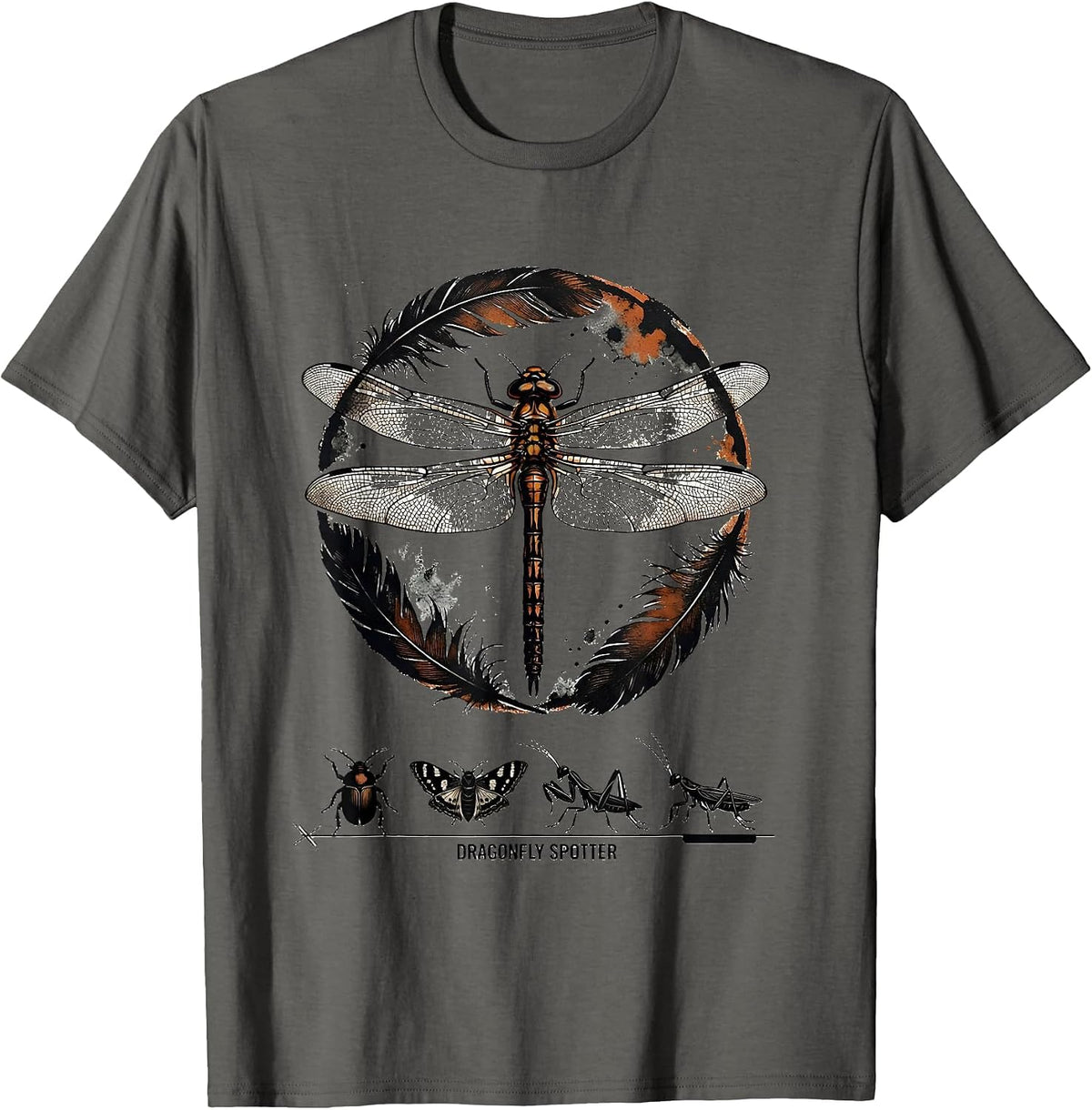 Dragonfly Spotter Rubber Stamp Entomology Bug Collector T-Shirt - Asphalt Grey