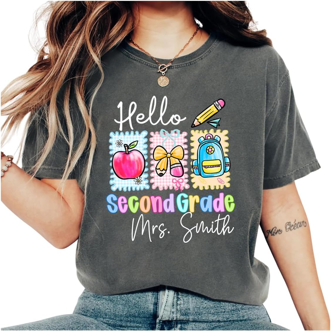 Personalized Teacher Shirt, Custom Pencil and Bow Design, Back to School Shirt for Women, Personalized Teacher T-Shirt Gift