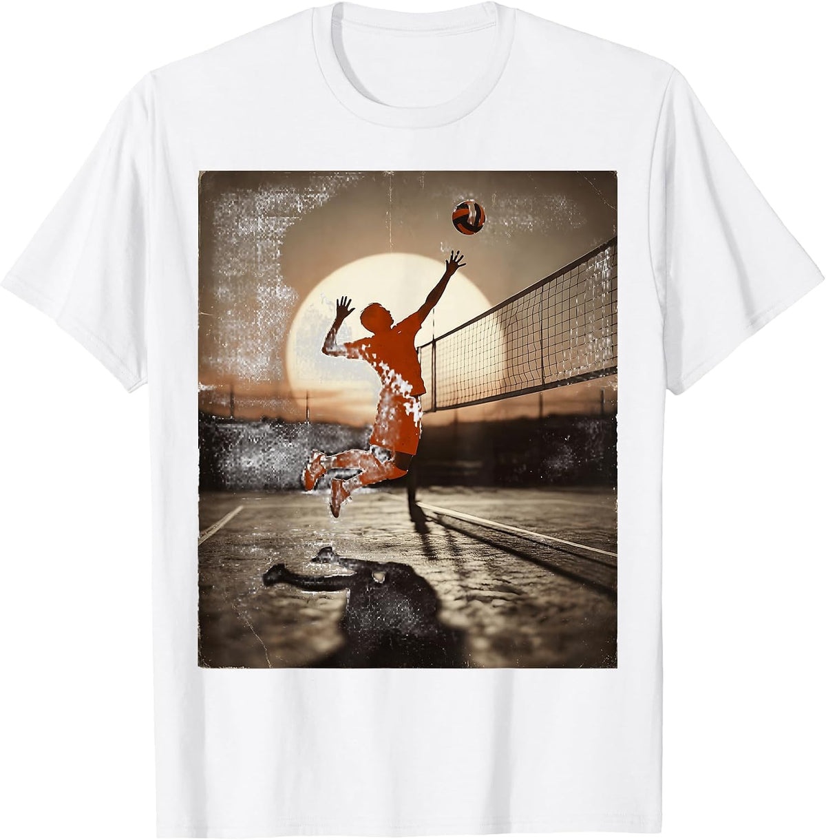 Volleyball Sunset Shadow Court Silhouette T-Shirt - White