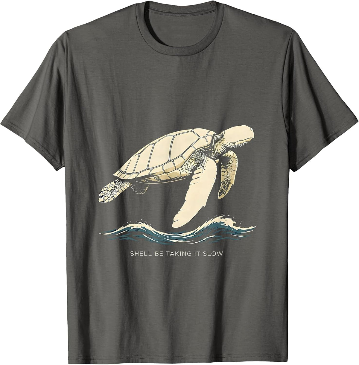 Shell Be Taking It Slow Silhouette Sea Turtle Beach Vacation T-Shirt - Asphalt Grey
