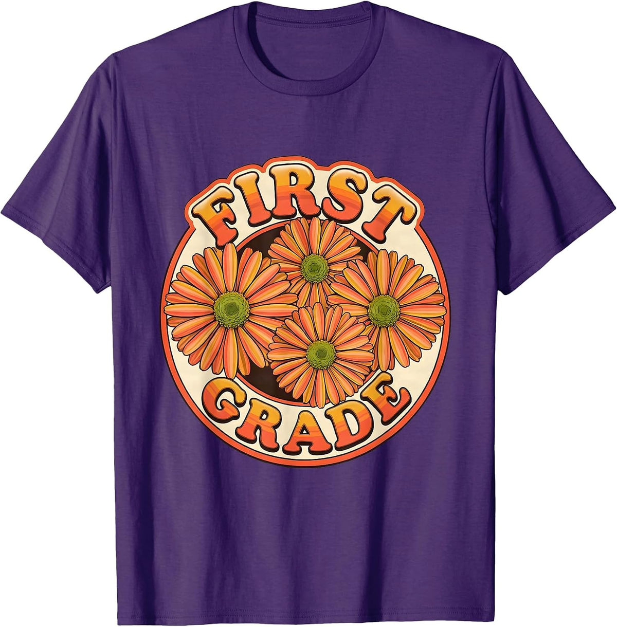 Men's FIRST GRADE Retro Flower Power Squared Back To School T-Shirt - Purple