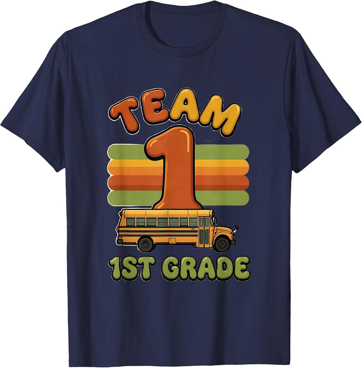 Team 1st Grade Retro 70s First Day Of School Kids Humor T-Shirt - Navy Blue