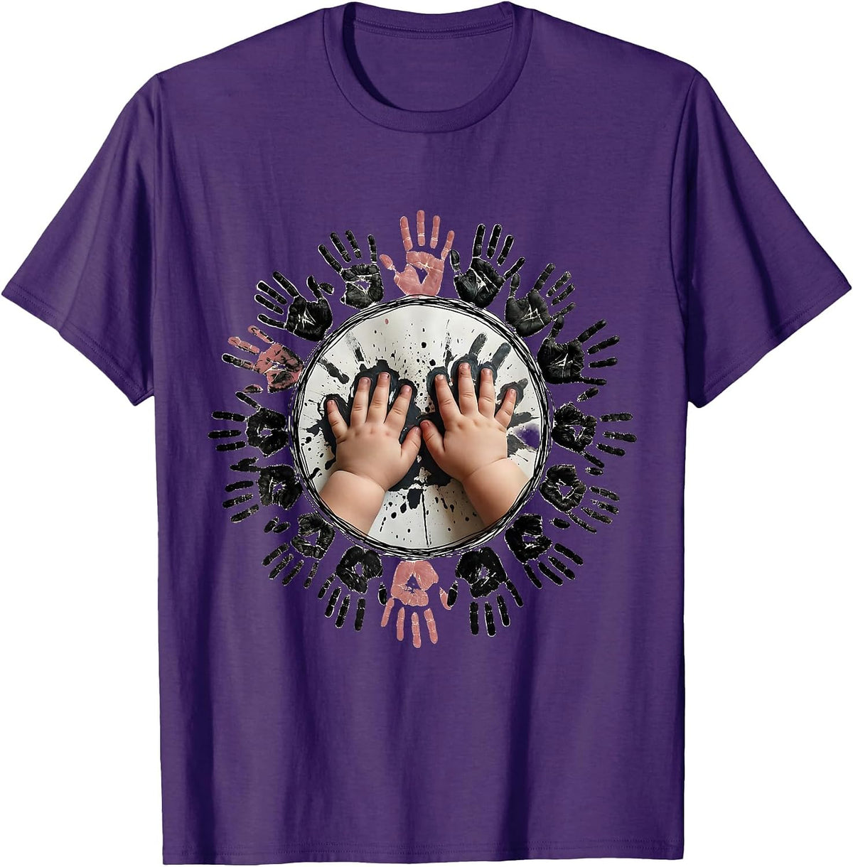 Kindergarten Teacher Little Handprints Art Design T-Shirt - Purple