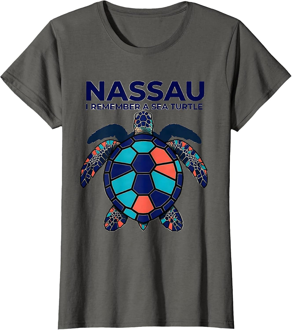Women's NASSAU I REMEMBER A SEA TURTLE Stained Glass Mosaic Sea T-Shirt - Asphalt Grey