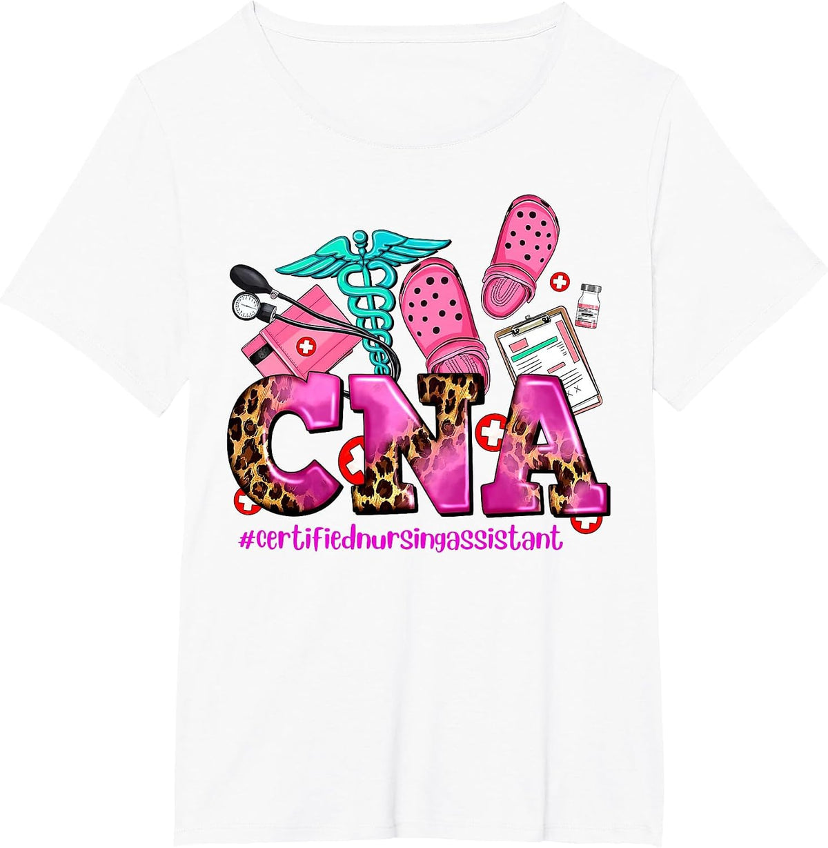 CNA Certified Nursing Assistant Leopard Registered Nurse T-Shirt - White