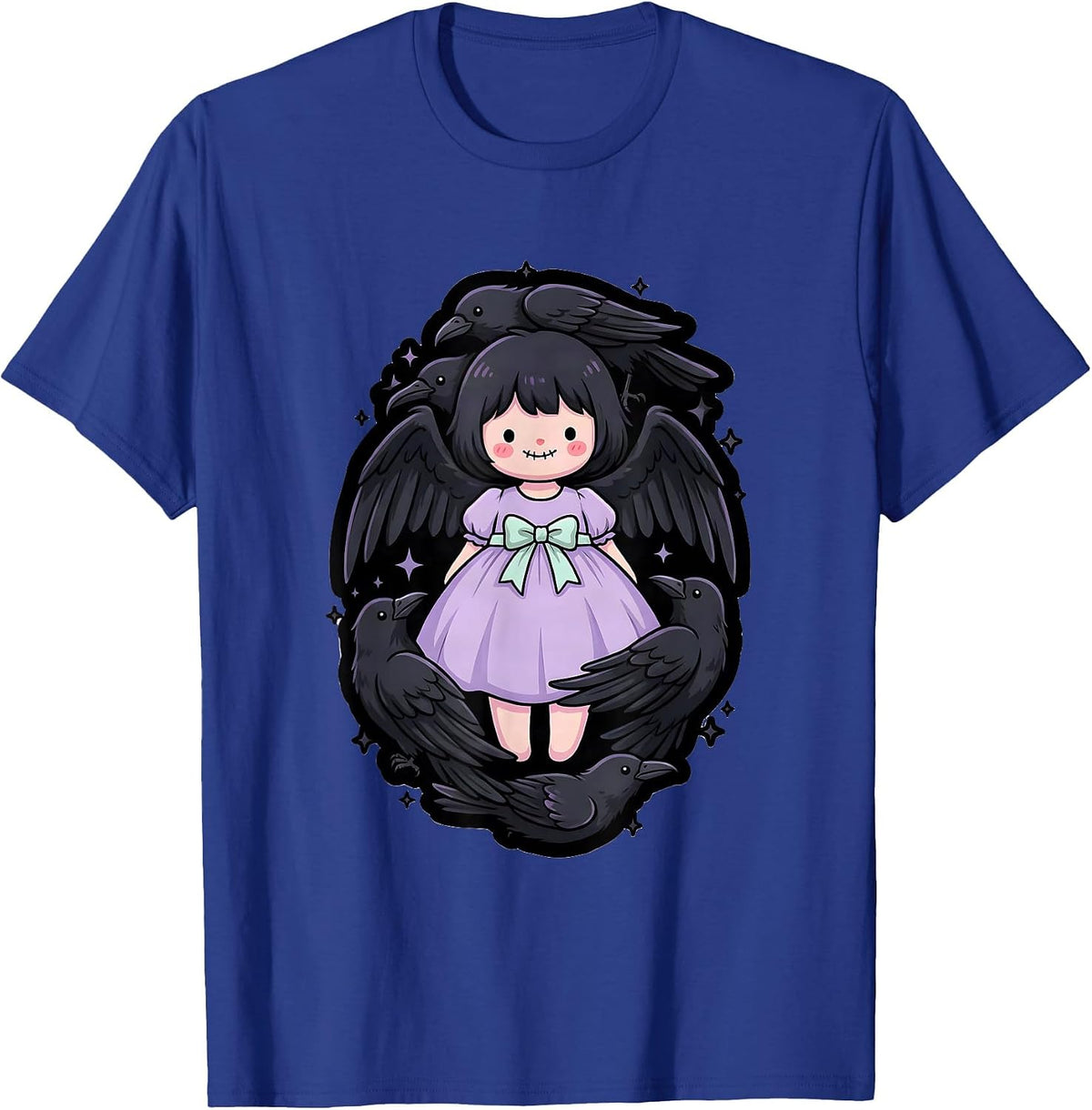 Halloween Raven Silhouette Dissolving Into Birds T-Shirt - Royal Blue
