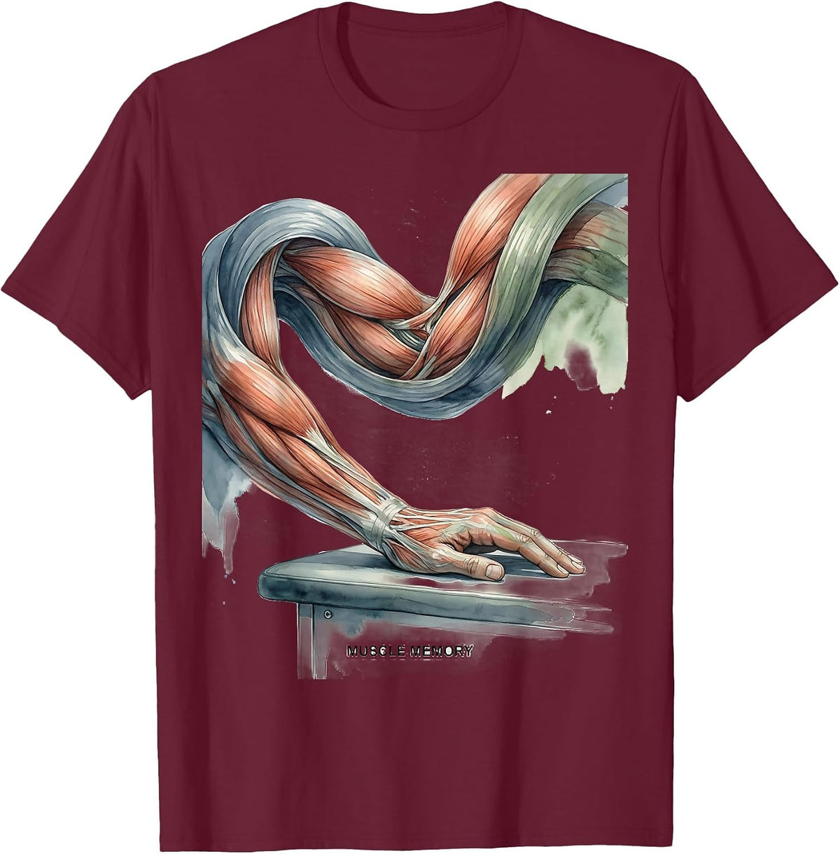 Muscle Memory Watercolor Massage Therapist Occupational T-Shirt - Burgundy