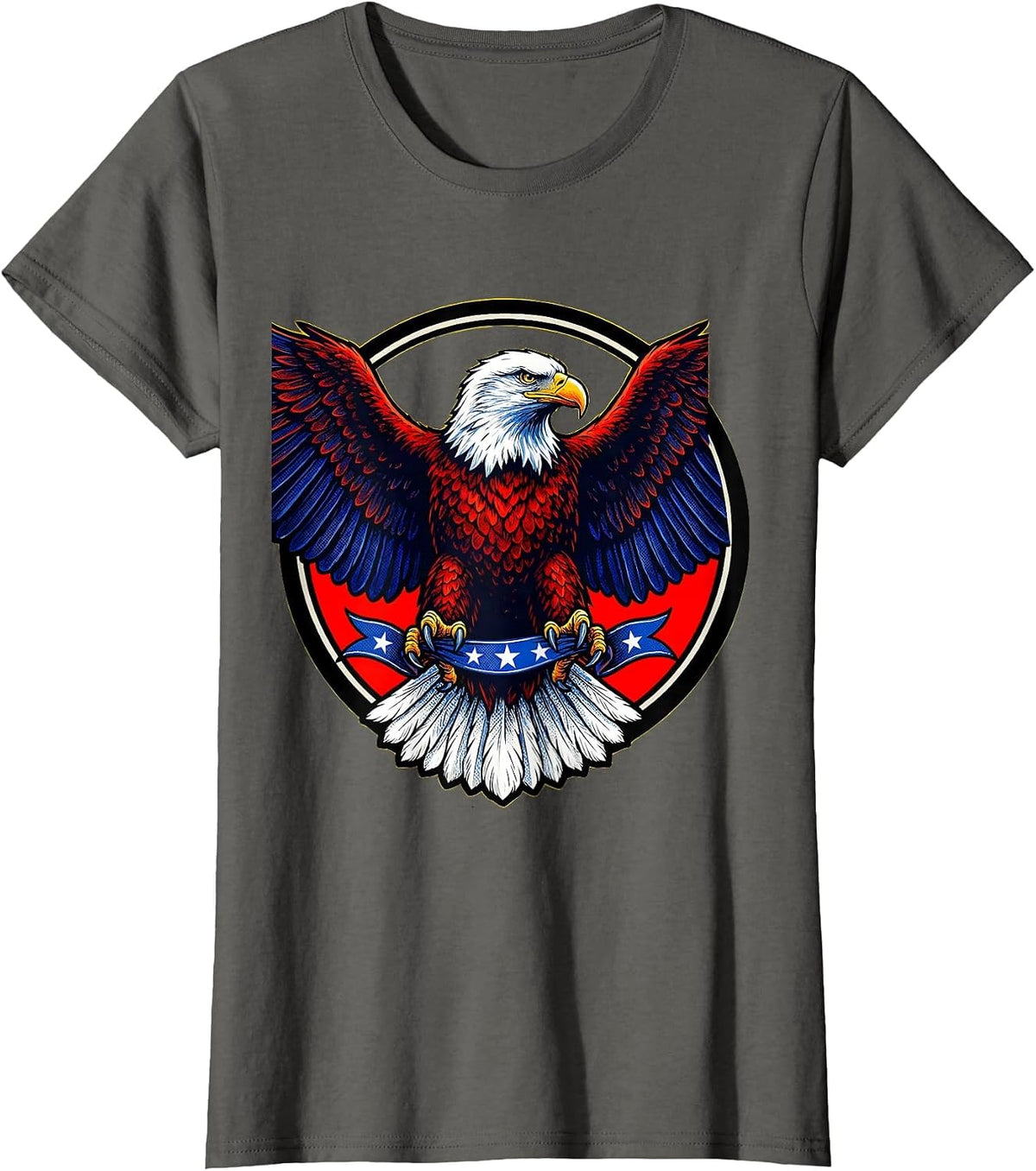 Women's Bald Eagle Stars Red White and Blue Patriotic T-Shirt - Asphalt Grey