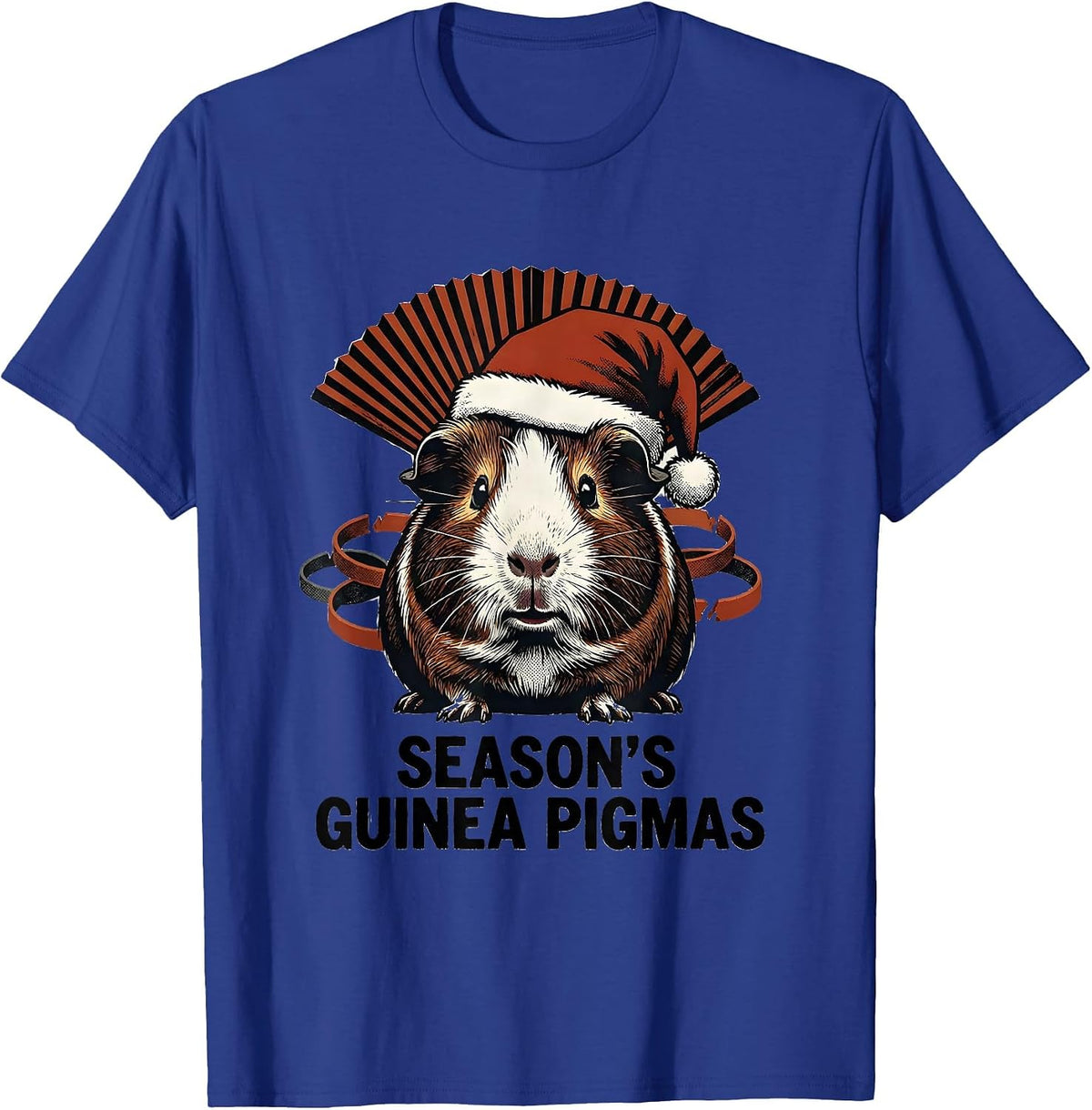 Men's Season's Guinea Pigmas Funny Santa Hat Pet Lover Christmas T-Shirt - Royal Blue
