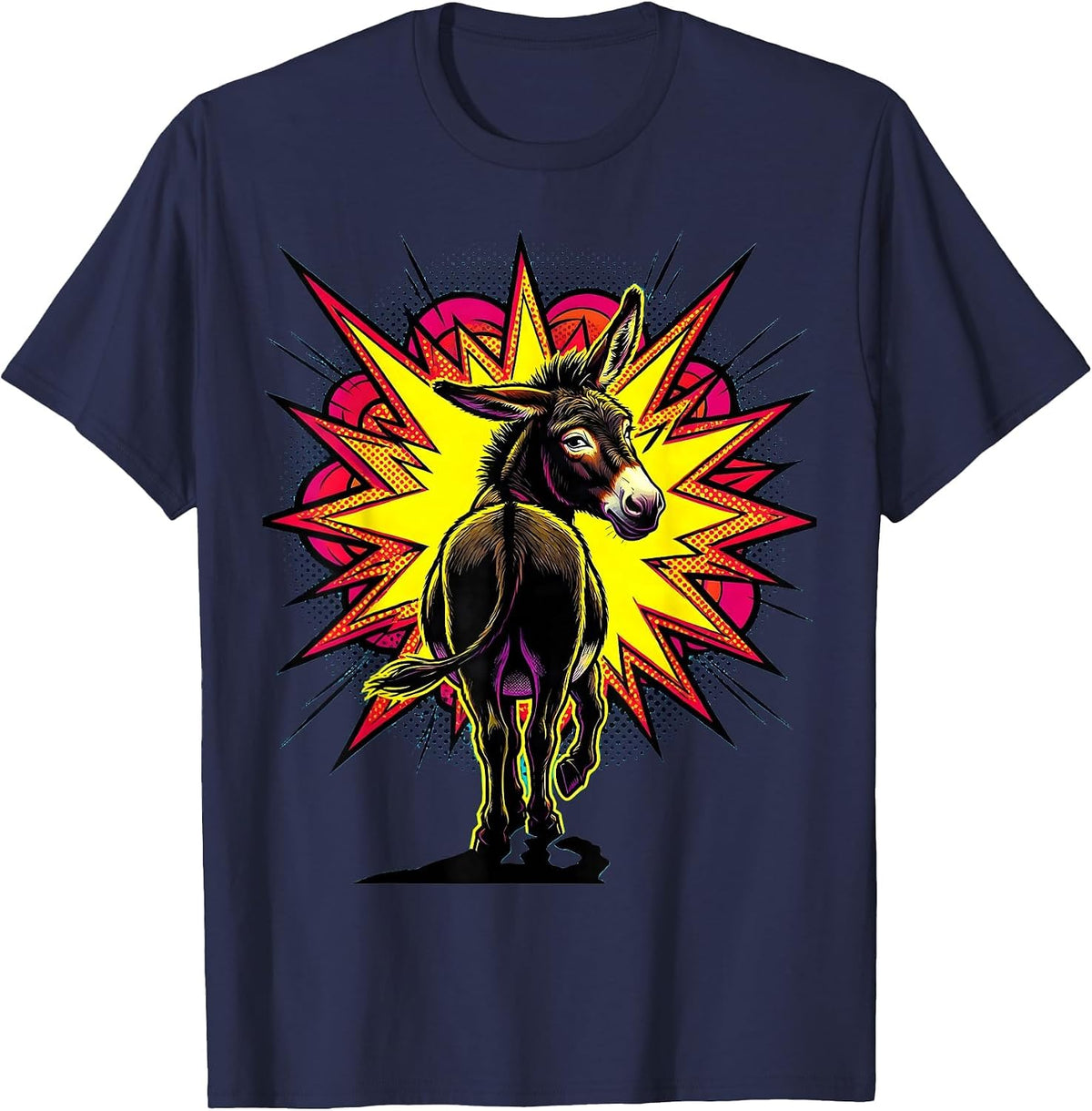 Men's Smirking Donkey Walking Away From Explosion T-Shirt - Navy Blue