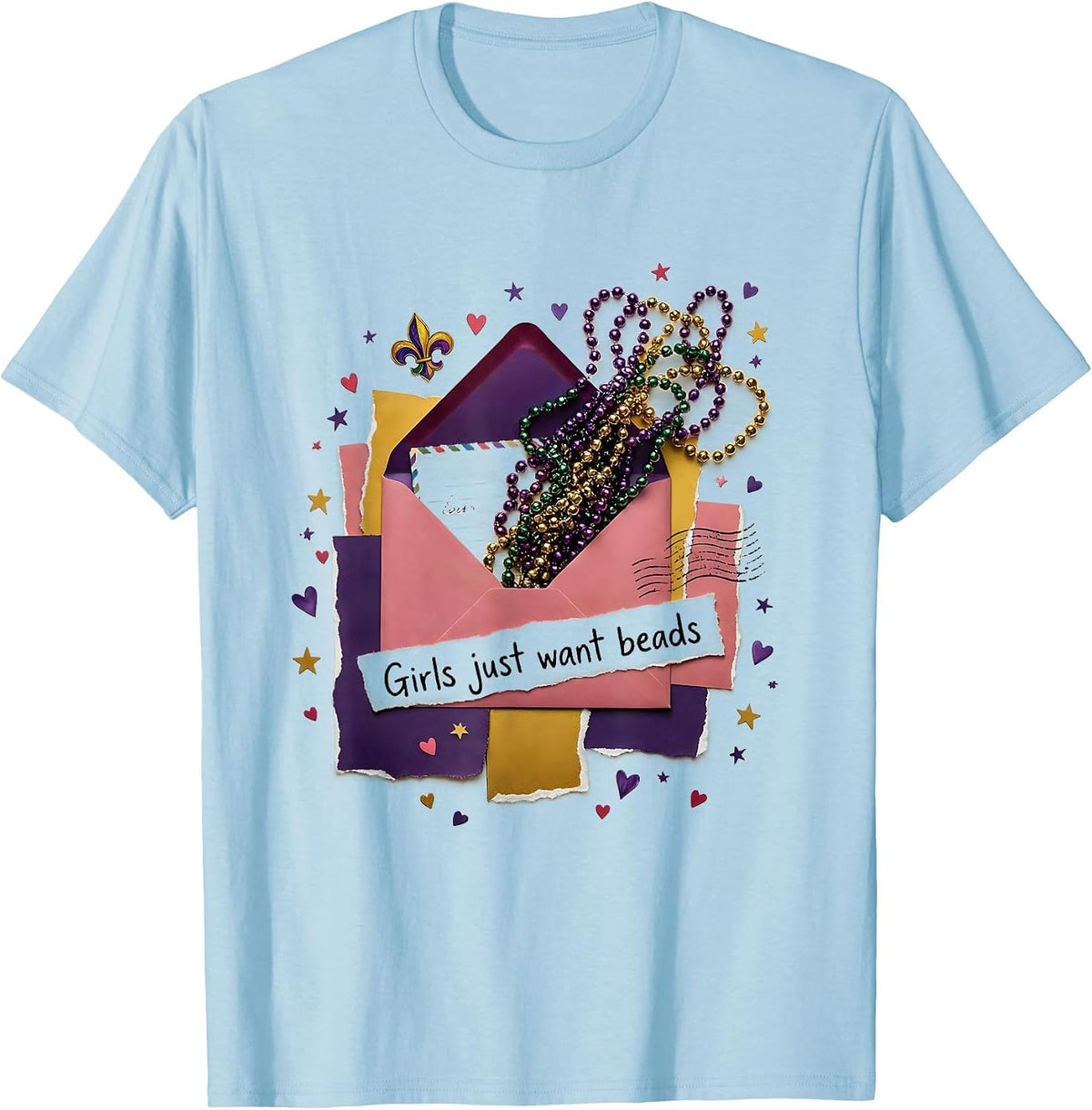 Men's Girls Just Want Beads Mardi Gras Design T-Shirt - Baby Blue