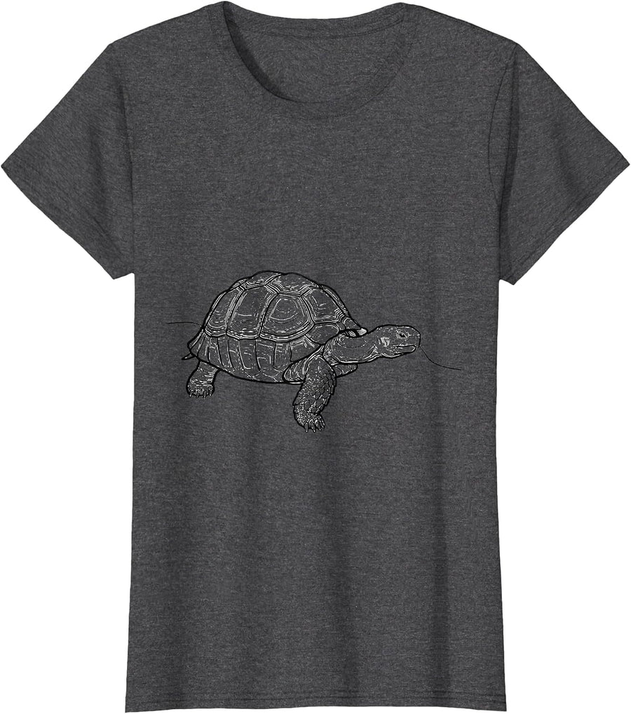 Women's Continuous Line Tortoise Funny Turtle Lover Gift T-Shirt - Dark Heather Grey