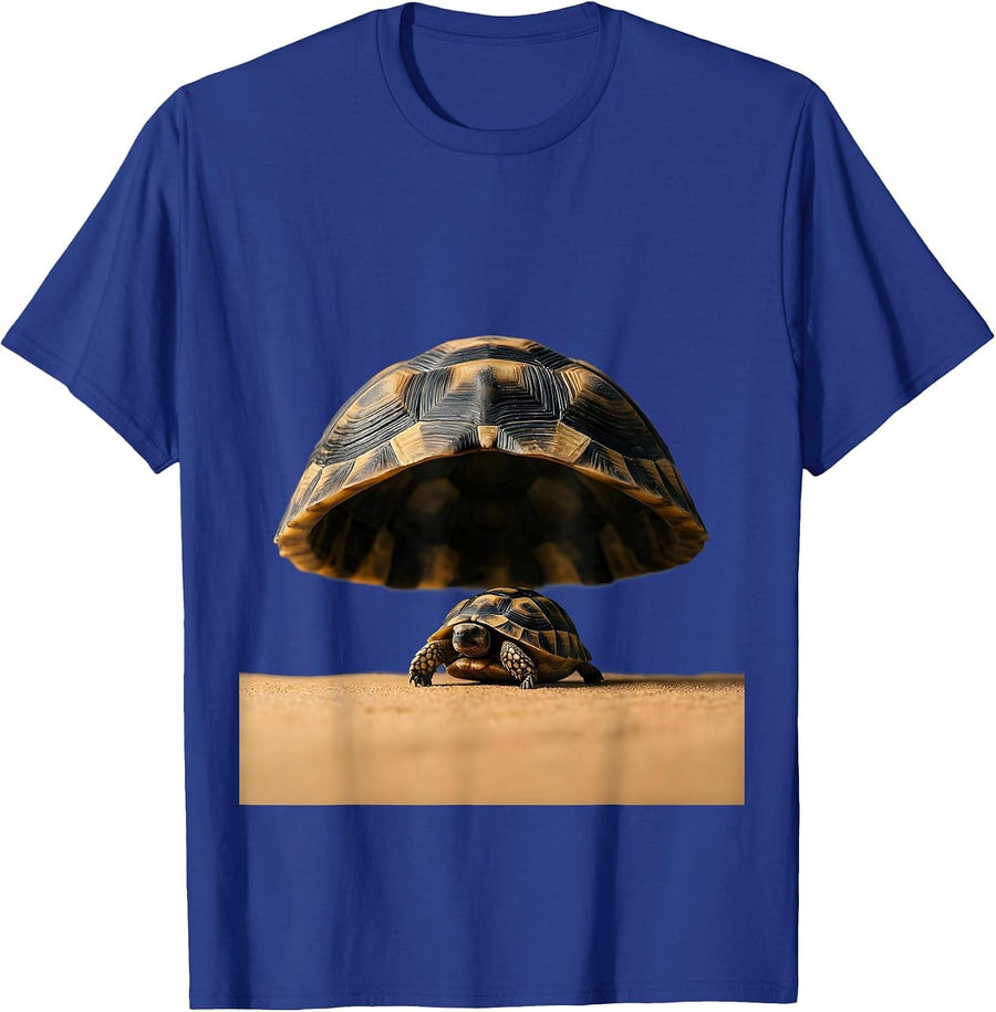 Big Little Turtle Carrying Enormous Shell Art T-Shirt - Royal Blue