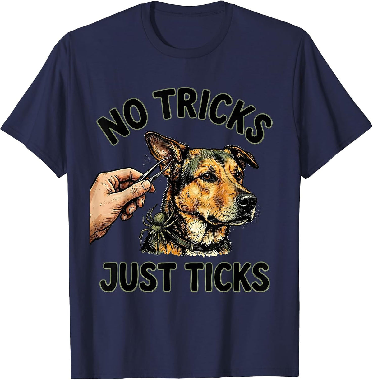 No Tricks, Just Ticks Funny Vet Tech Veterinary Technician T-Shirt - Navy Blue