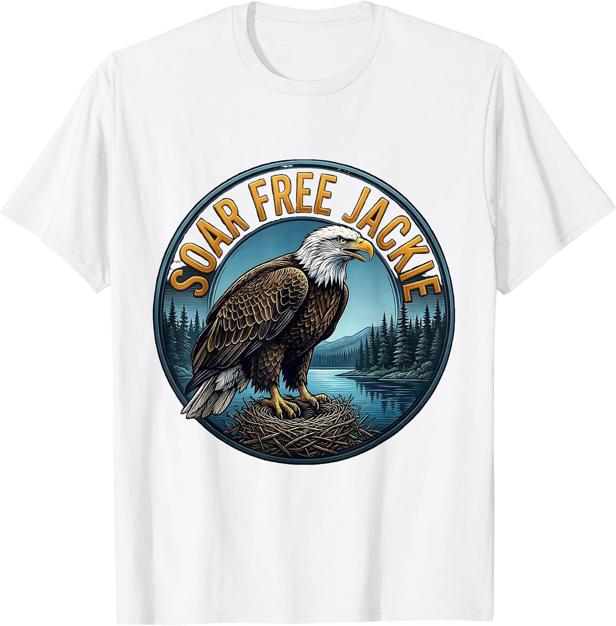 Men's Soar Free Jackie Memorial Bald Eagle Nature Lover Tribute T-Shirt - White