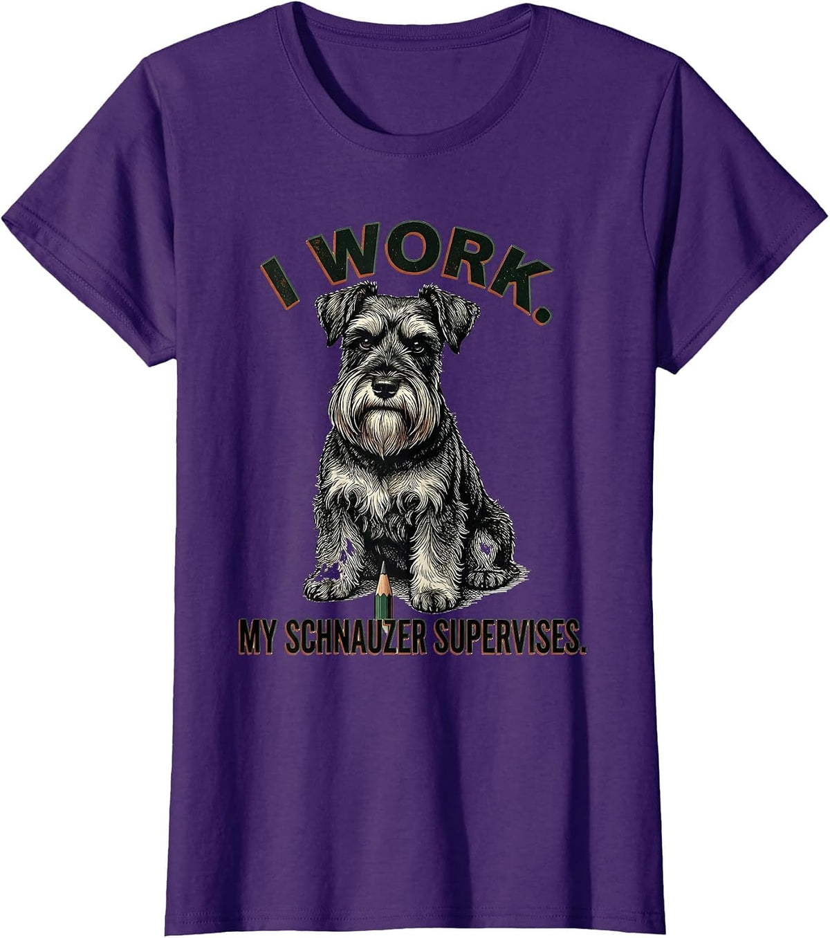 Women's I Work My Schnauzer Supervises Vintage Miniature Schnauzer T-Shirt - Purple