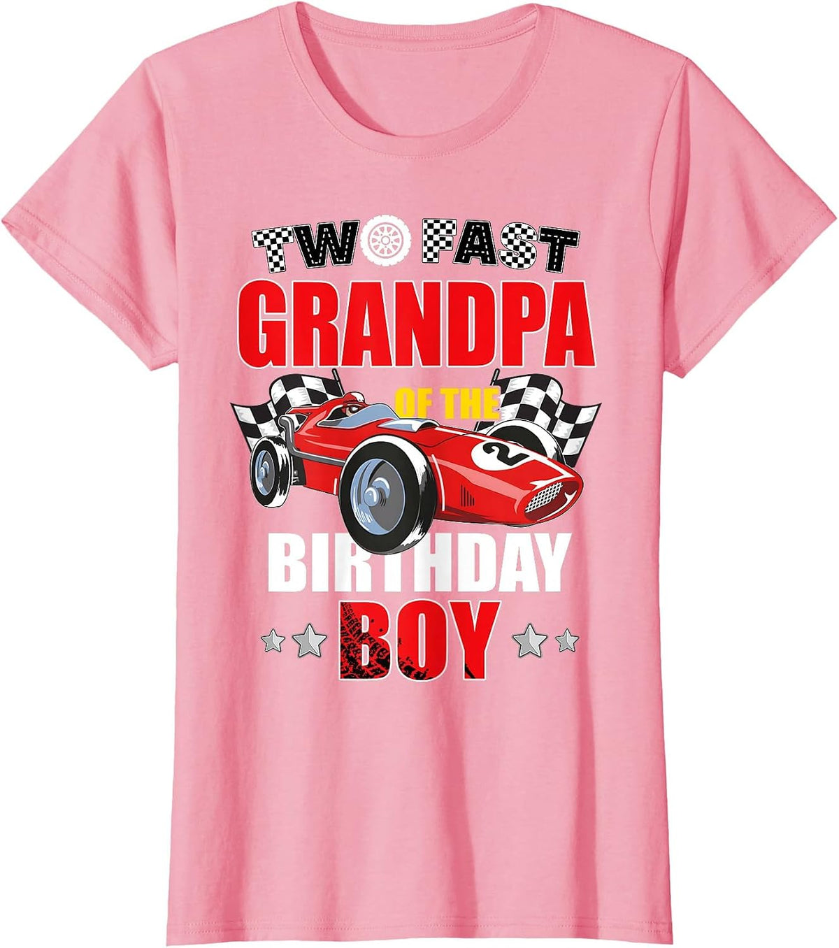 Grandpa of The Two Fast 2nd Birthday Boy Racing Car Family T-Shirt, Women, Pink, Large - As Pictured