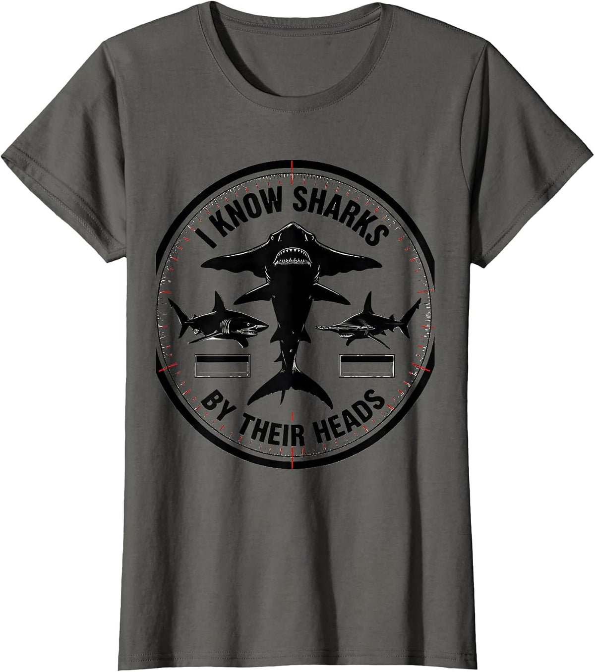 Women's I Know Sharks By Their Heads Funny Shark Lover Marine T-Shirt - Asphalt Grey
