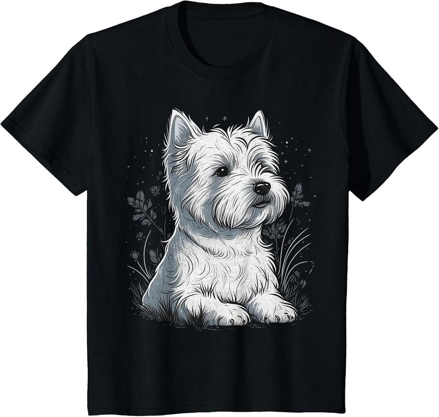 Cute Westie Dog on West Highland White Terrier Lover T-Shirt - Black