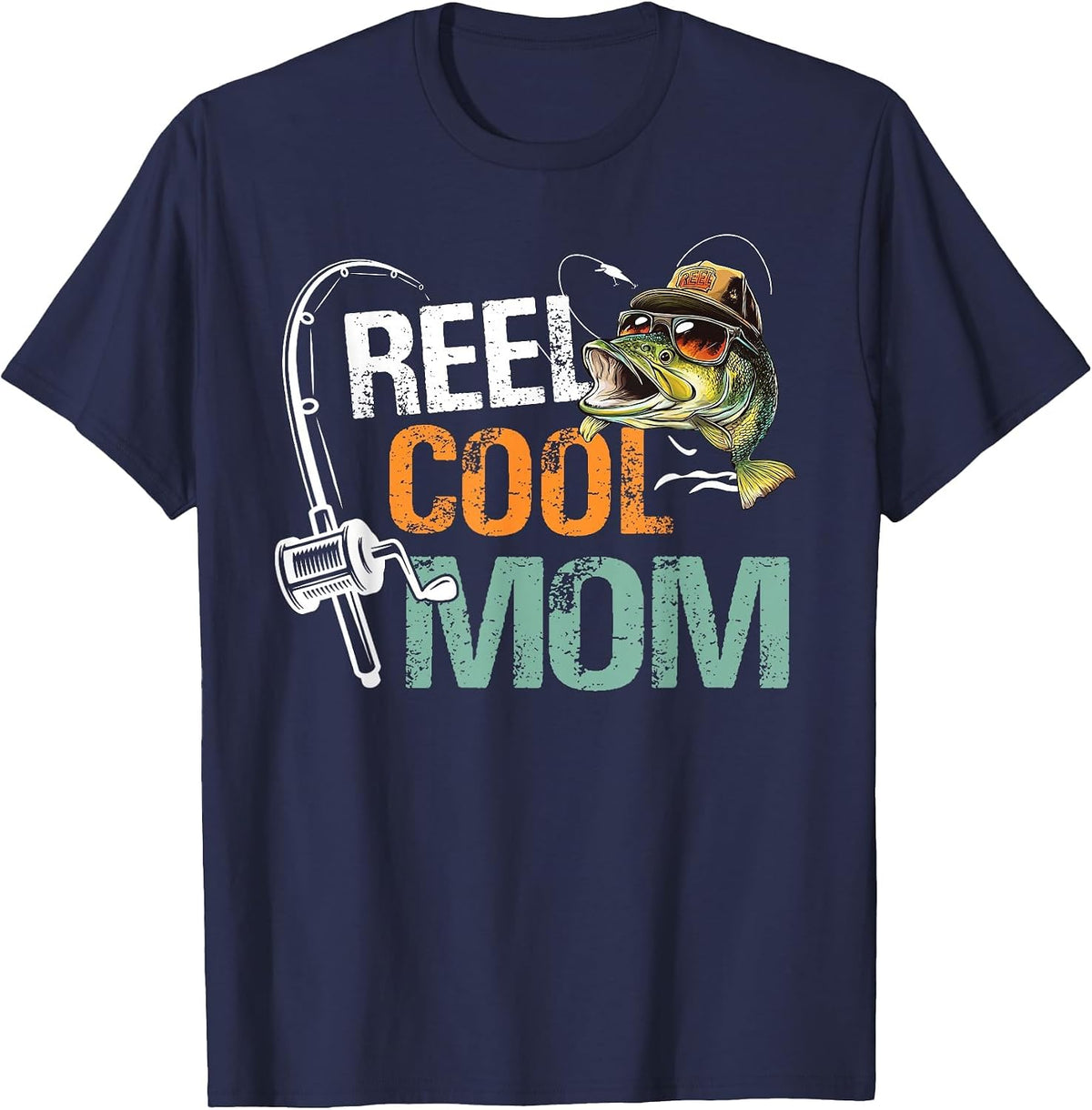 Reel Cool Mom Fishing Mum Birthday Vintage T-Shirt - Navy Blue