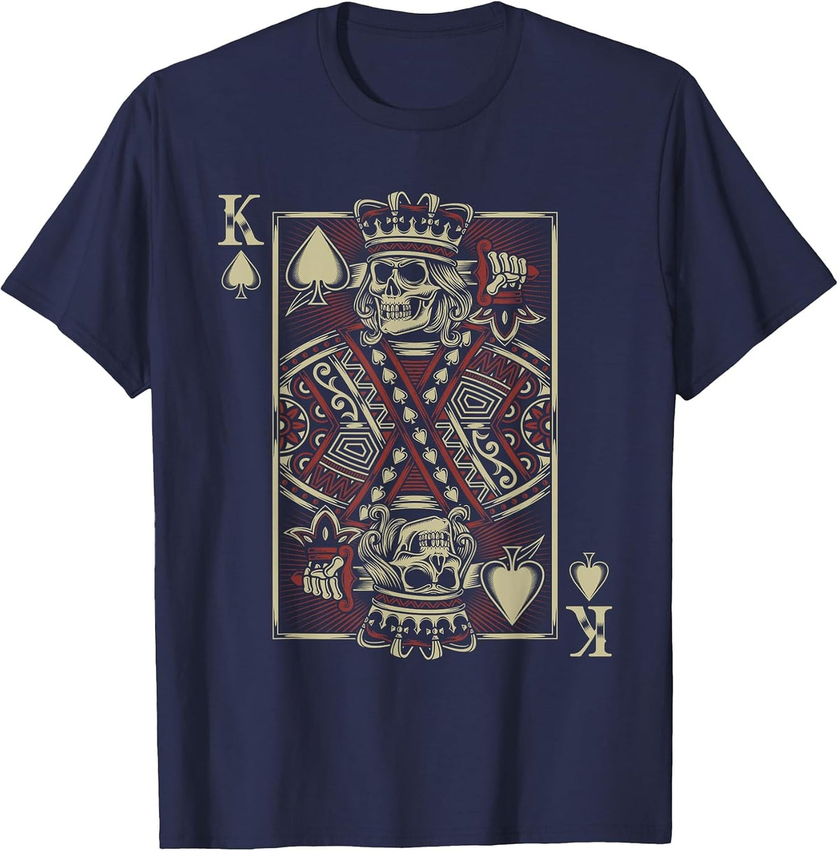 King of Spades Skull Men Poker Card Game Grunge Biker Cards T-Shirt - Navy Blue