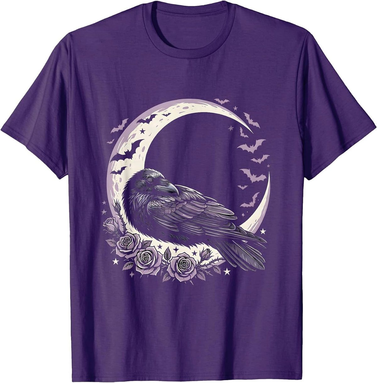 Crescent Moon Sleeping Raven Gothic Night Design T-Shirt - Purple