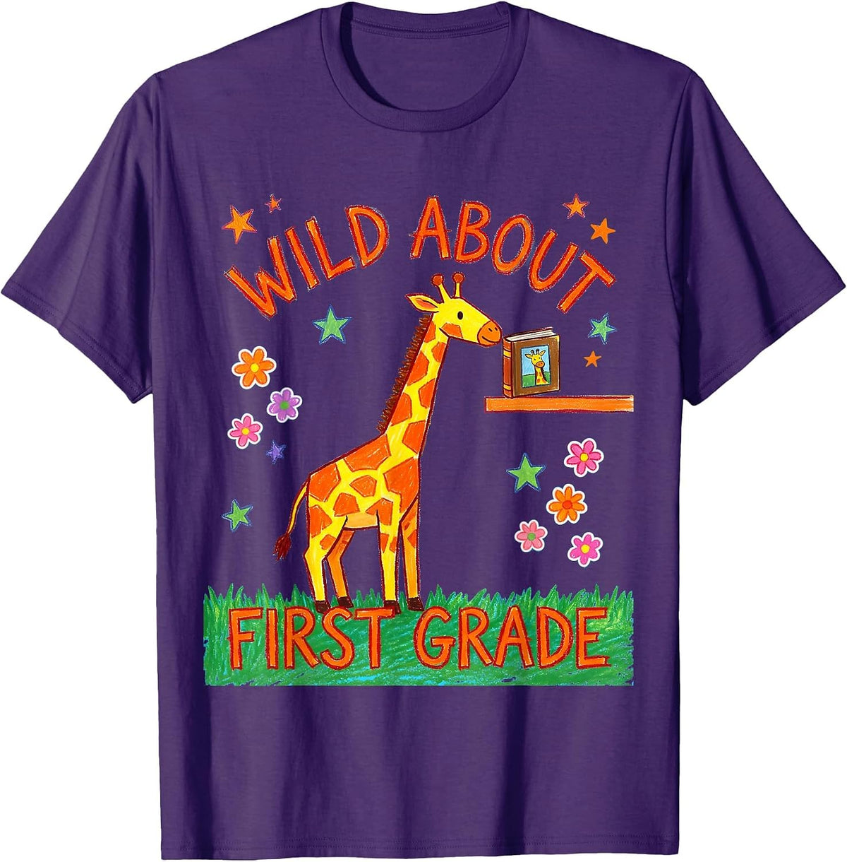 Wild About First Grade Naive Kidcore Teacher Back To School T-Shirt - Purple