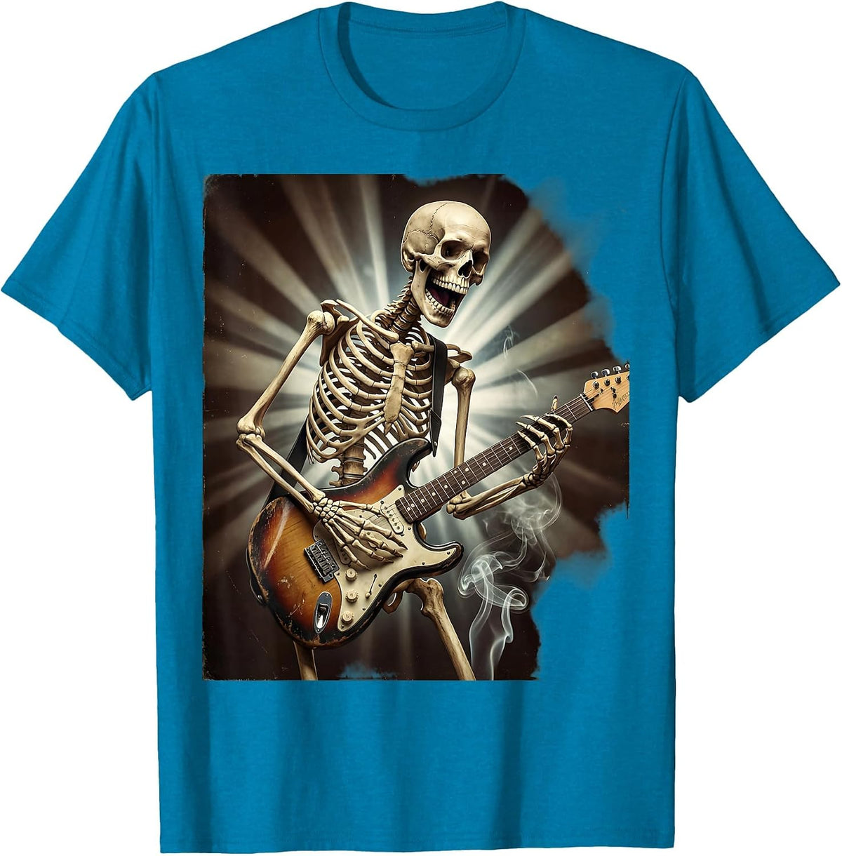 Skeleton Guitarist Shredding on Stage Classic Rock T-Shirt - Sapphire Blue