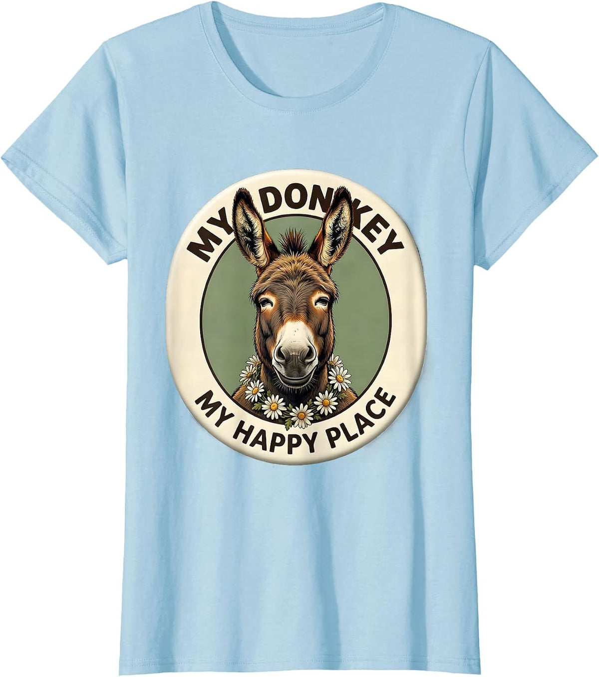 Women's My Donkey My Happy Place Funny Donkey Lover Vintage Animal T-Shirt - Baby Blue