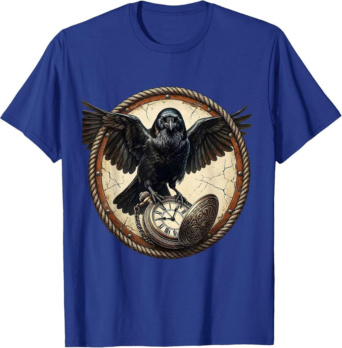 Crow Holding Pocket Watch Gothic Raven Art T-Shirt - Royal Blue
