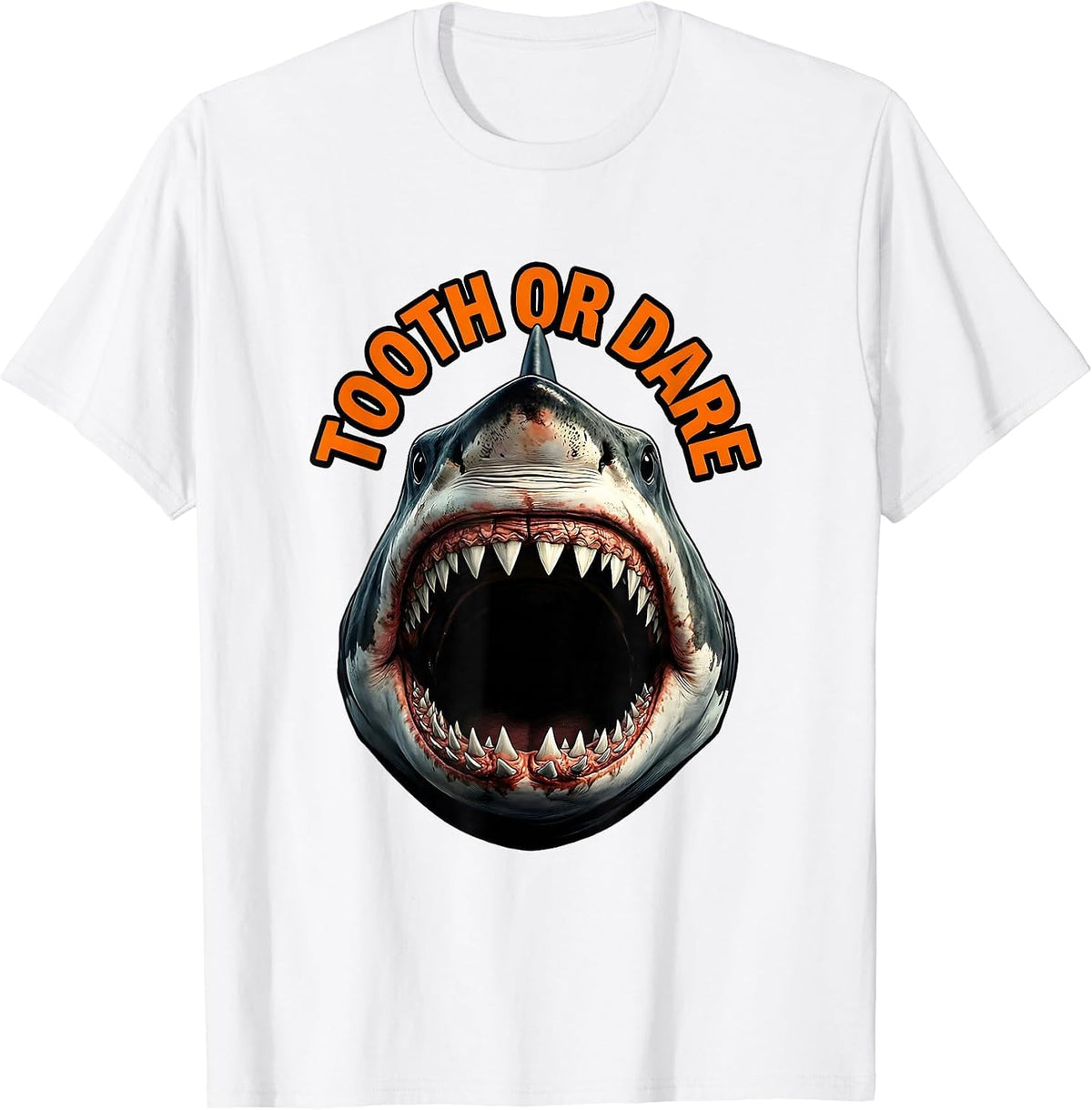 Men's Tooth Or Dare Funny Shark Jaw Halloween Costume T-Shirt - White