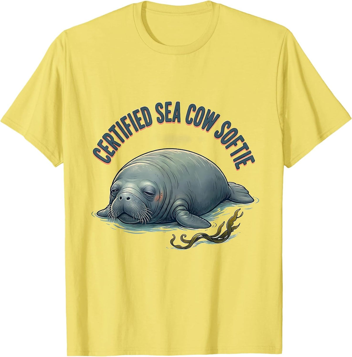 Men's Certified Sea Cow Softie Funny Manatee Lover Ocean Animal T-Shirt - Lemon Yellow