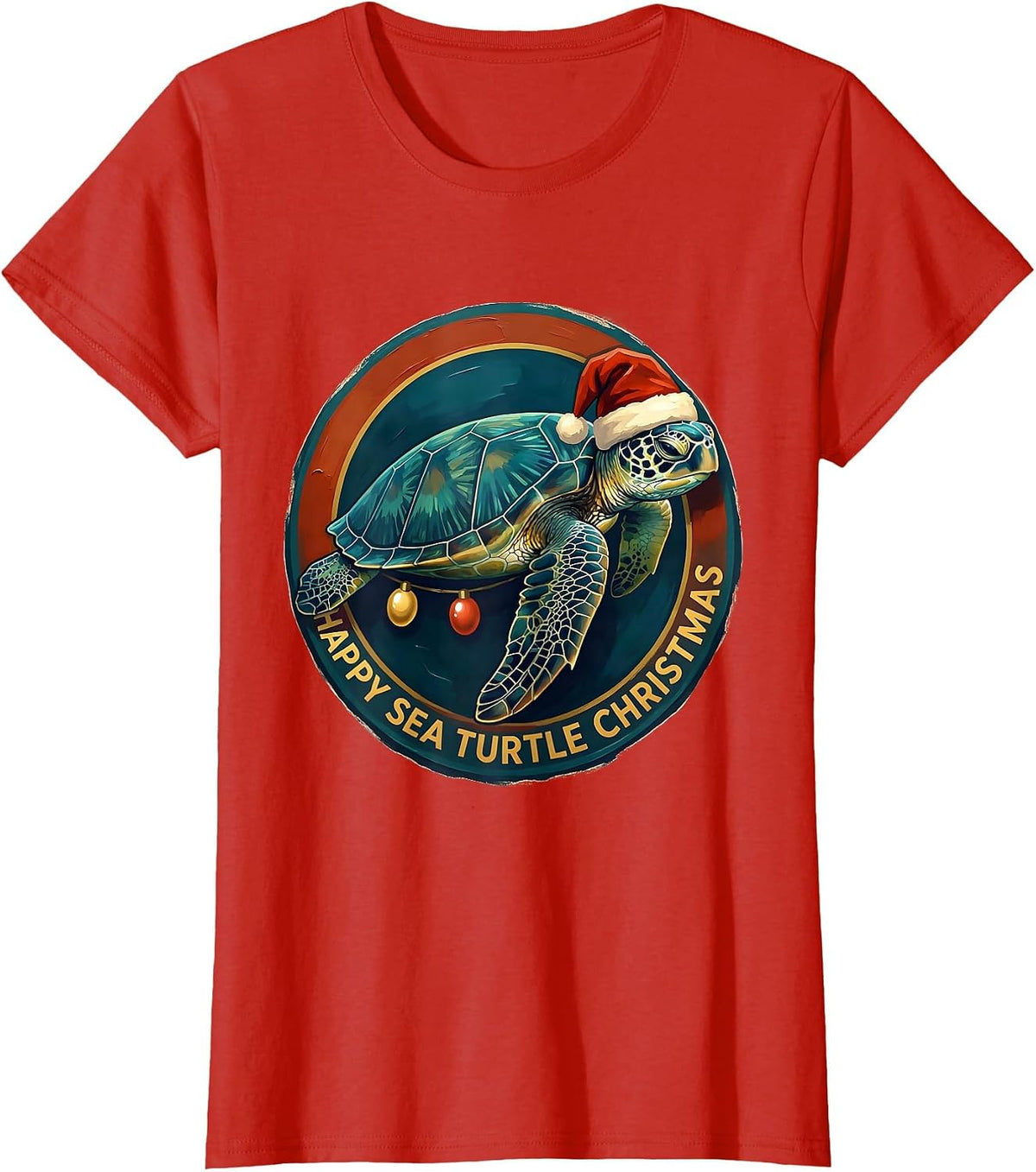 Happy Sea Turtle Christmas Whimsical Sea Turtle Lover T-Shirt - Red