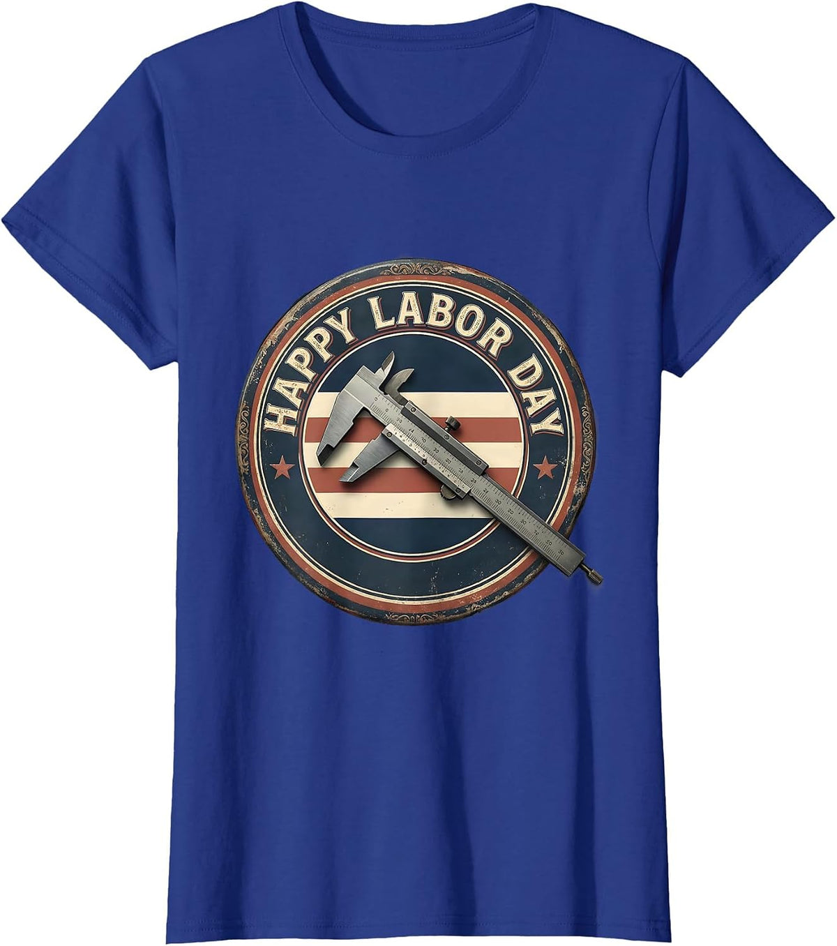Women's Happy Labor Day Vintage Badge Union Worker Patriotic T-Shirt - Royal Blue