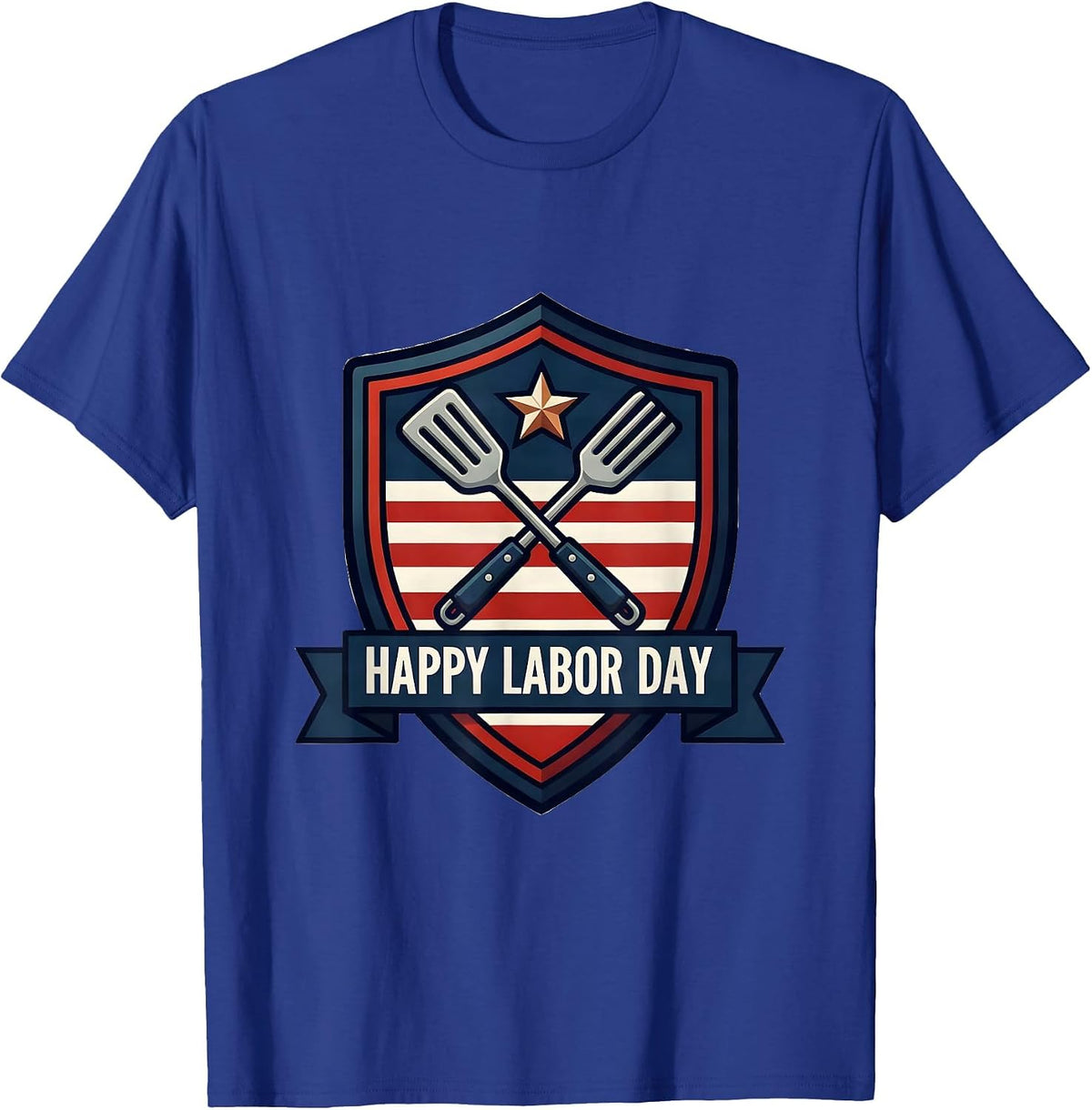 Men's Happy Labor Day Patriotic Americana Shield Emblem BBQ Gift T-Shirt - Royal Blue