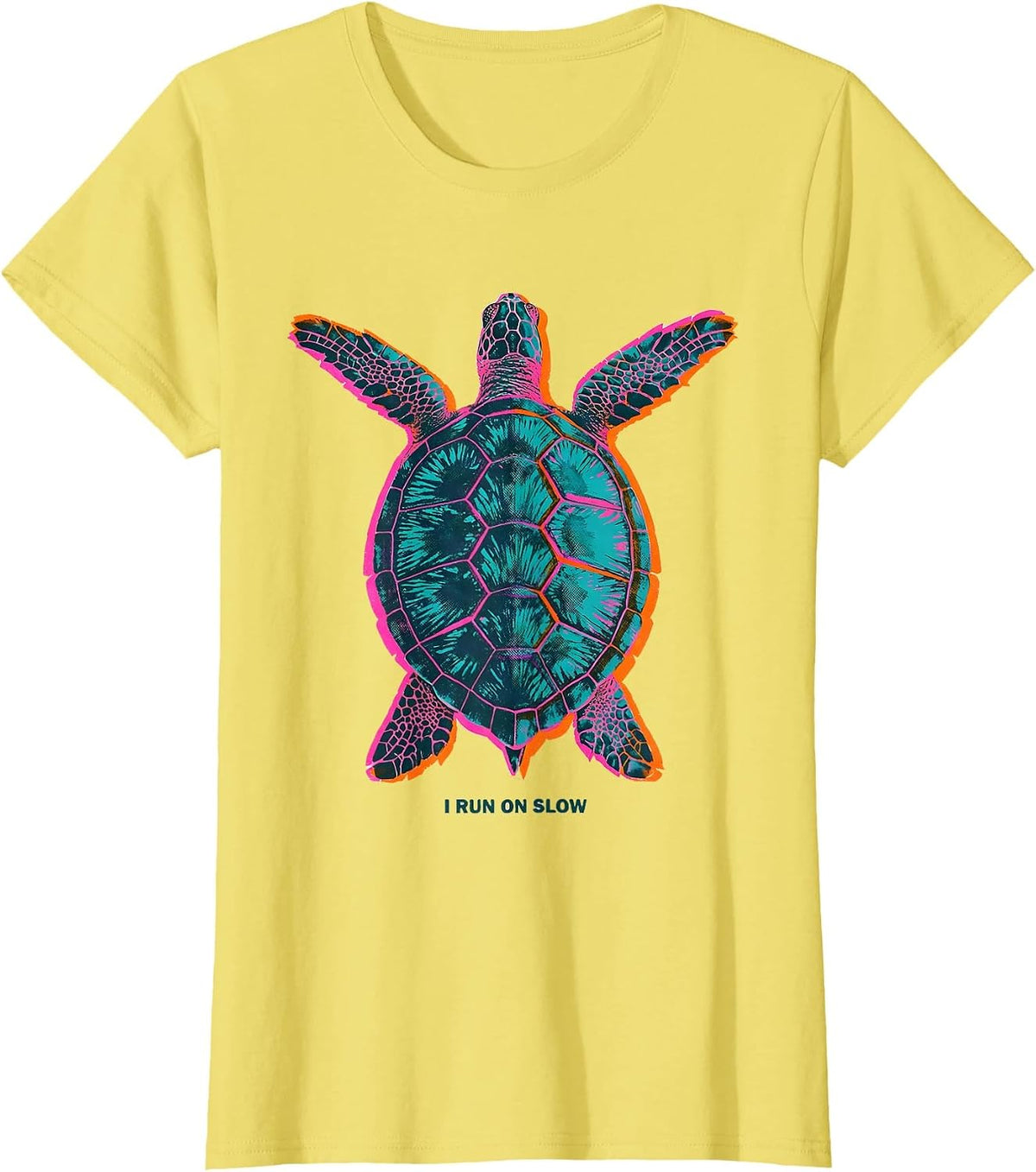 I Run On Slow Risograph Sea Turtle Novelty Humor Turtle T-Shirt - Lemon Yellow