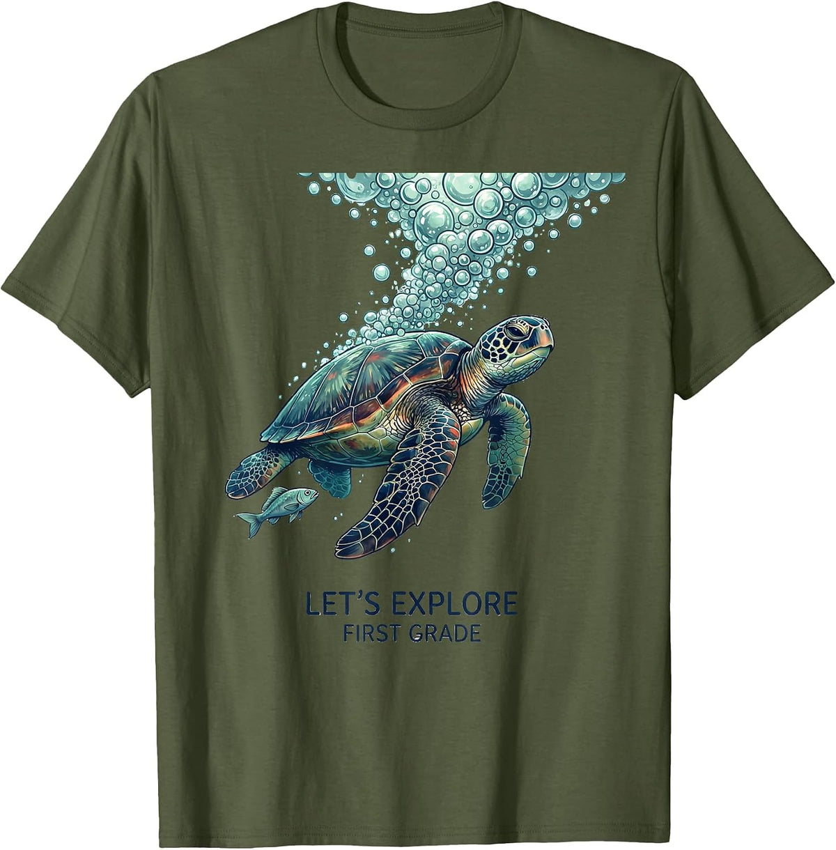 Men's Let's Explore First Grade Cute Teacher Back to School Ocean T-Shirt - Olive Green