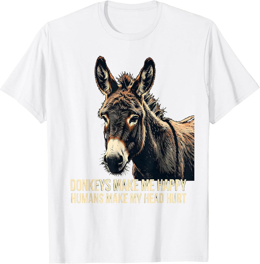 Men's Donkeys Make Me Happy, Humans Make My Head Hurt Funny T-Shirt - White