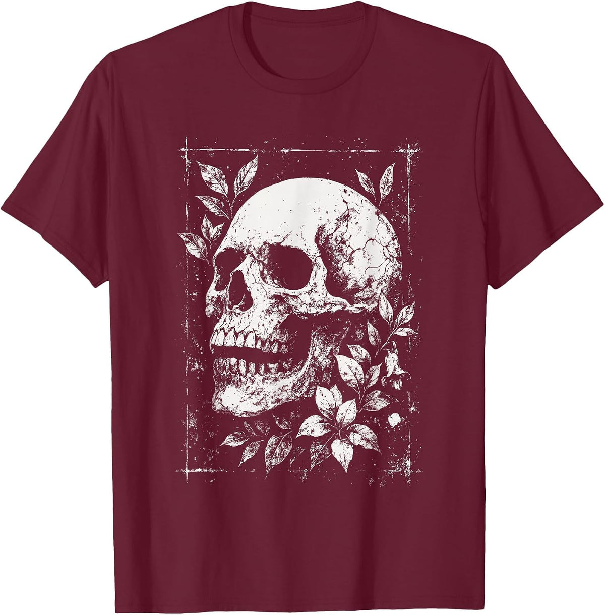 Skull Flowers Goth Floral Occult Death Dark Alt Aesthetic T-Shirt - Burgundy