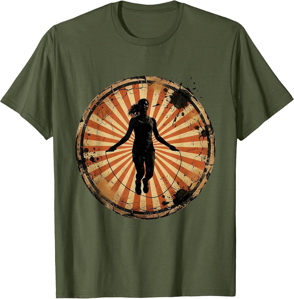 Jump Rope Sunburst Athleisure Summer Graphic T-Shirt - Olive Green